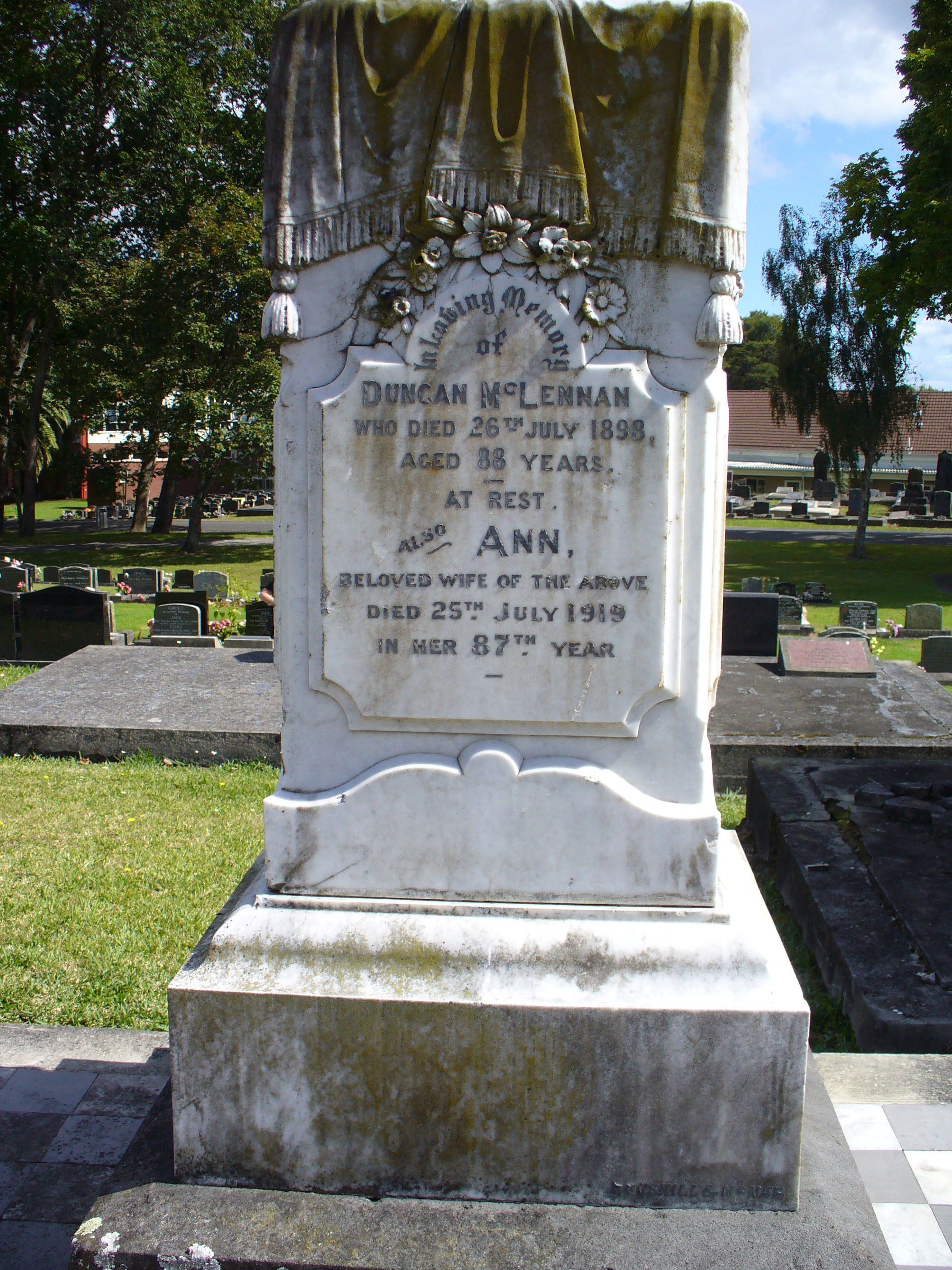 Photo of headstones/Duncan McLennan d1898 hdstn Papakura cemetery